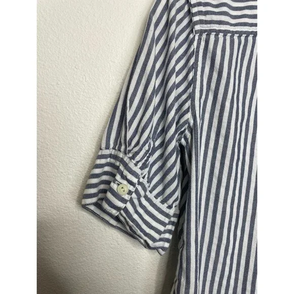 J.Crew XS Chambray Stripe Button Up Shirt Short Sleeve V-Neck Cotton Classicore - Picture 15 of 15